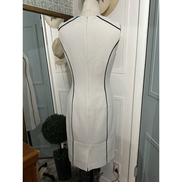 WHITE HOUSE-BLACK MARKET Size 2 Black White Piping Sheath Dress In Ecru EUC - Picture 5 of 8